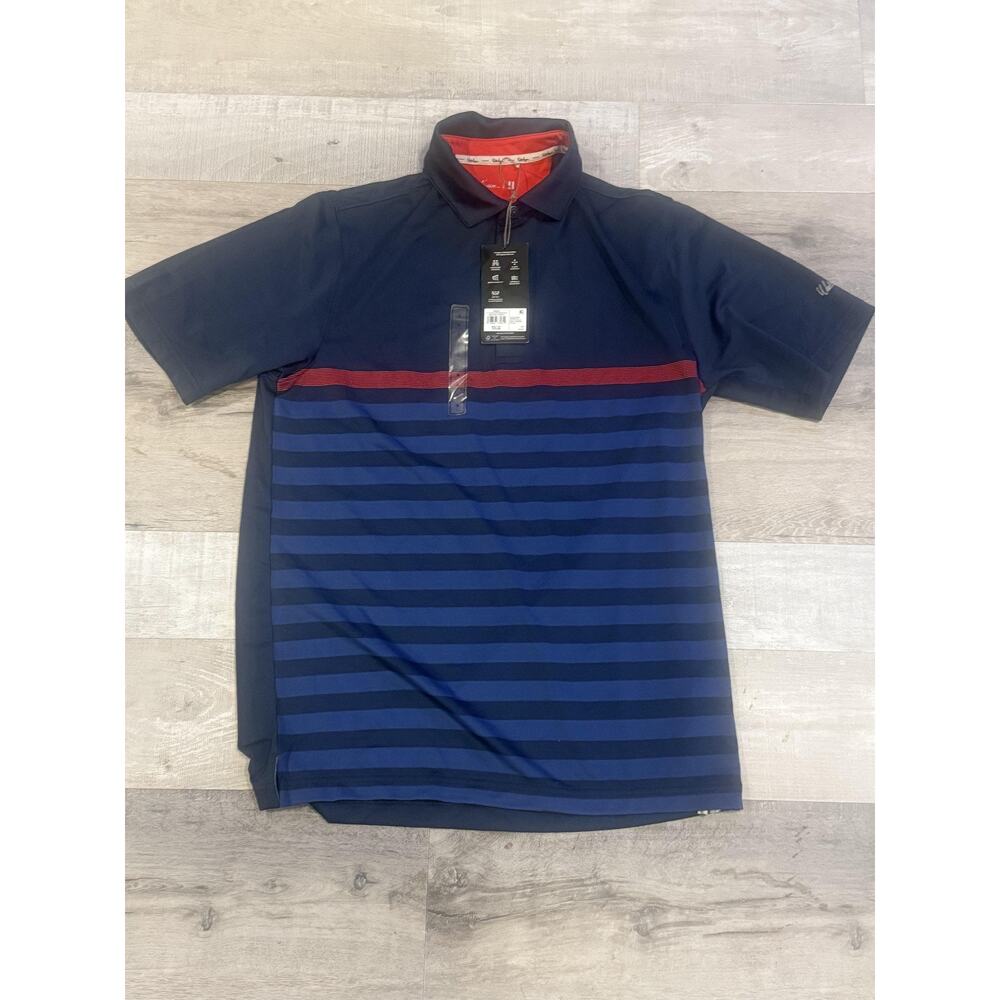 Walter Hagen Polo Shirt Mens Small Navy Blue Red Stripe Performance Golf New